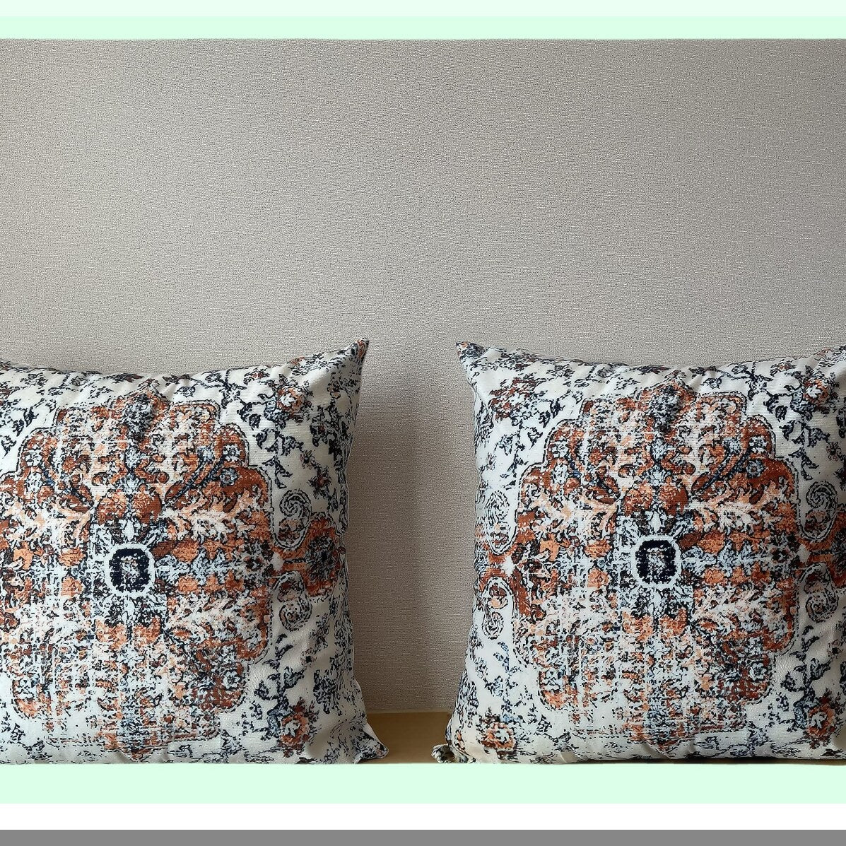Vintage Boho Floral Pillow Covers - Set of 2 18X18 Inch Ethnic Design Cushion Cases for Home Decor. Brown Blue Carpet Pattern for Bedroom, Outdoor Sofa.