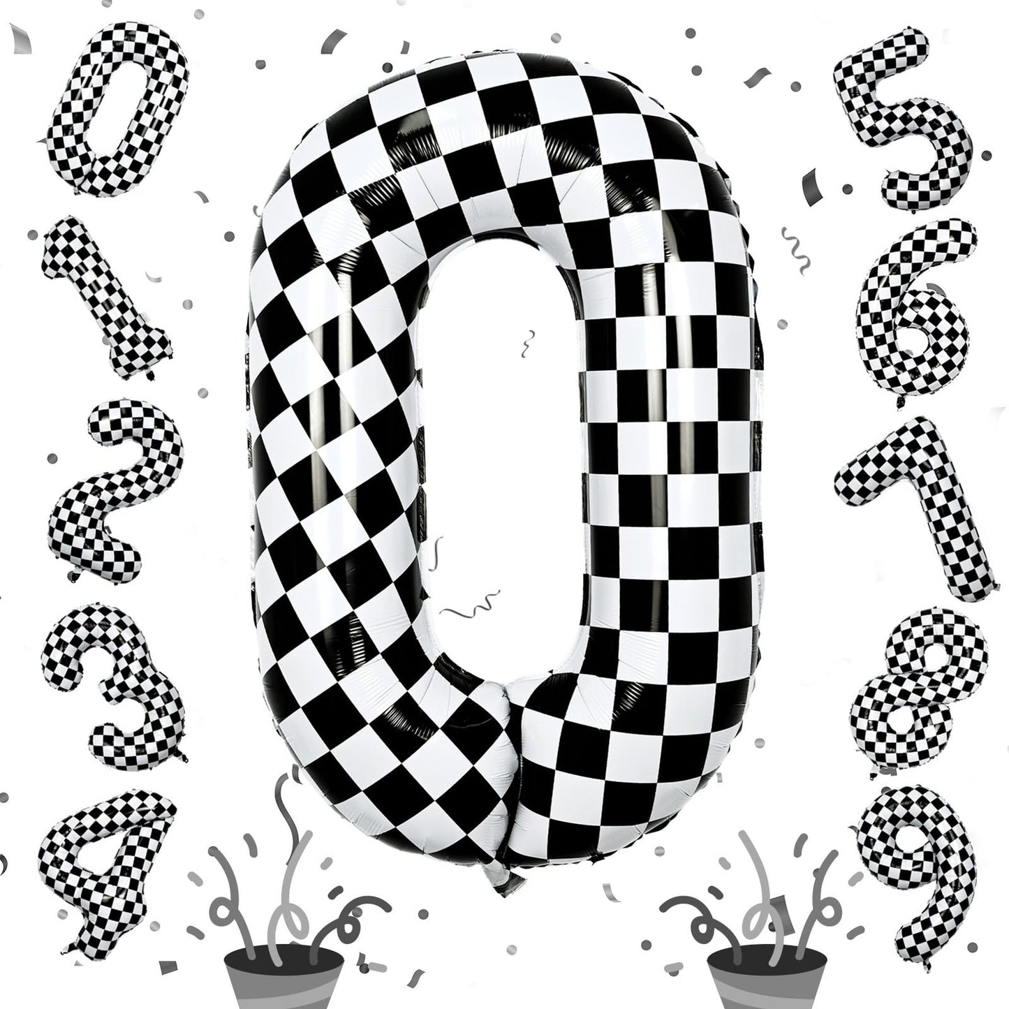 40 Inch Black and White Checkered Number Balloons for Party Decorations