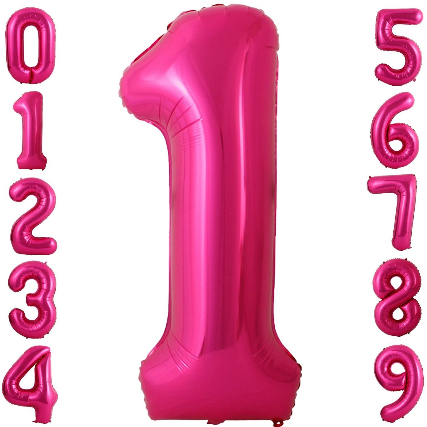 Jumbo Pink Number 1 Balloons - Big 40 Inch Mylar Balloons for 1st Birthday Decorations, Girls Party Supplies - Hot Pink Number Balloons