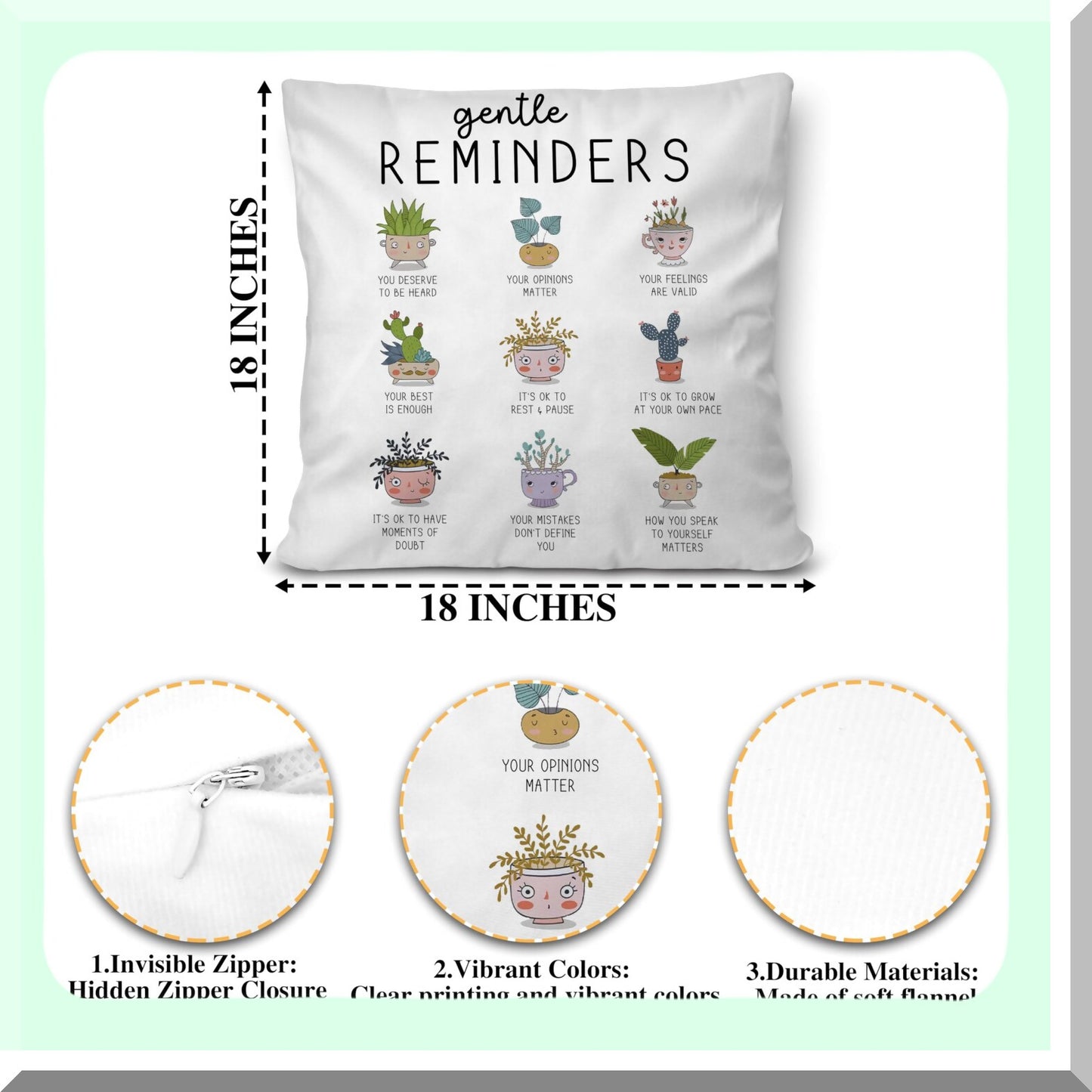 CalmMind Reminder Pillow Cover - Mental Health Gift for Kids & Counselors - Decorative 18x18 Inch Throw Pillow for School & Office Therapy Spaces