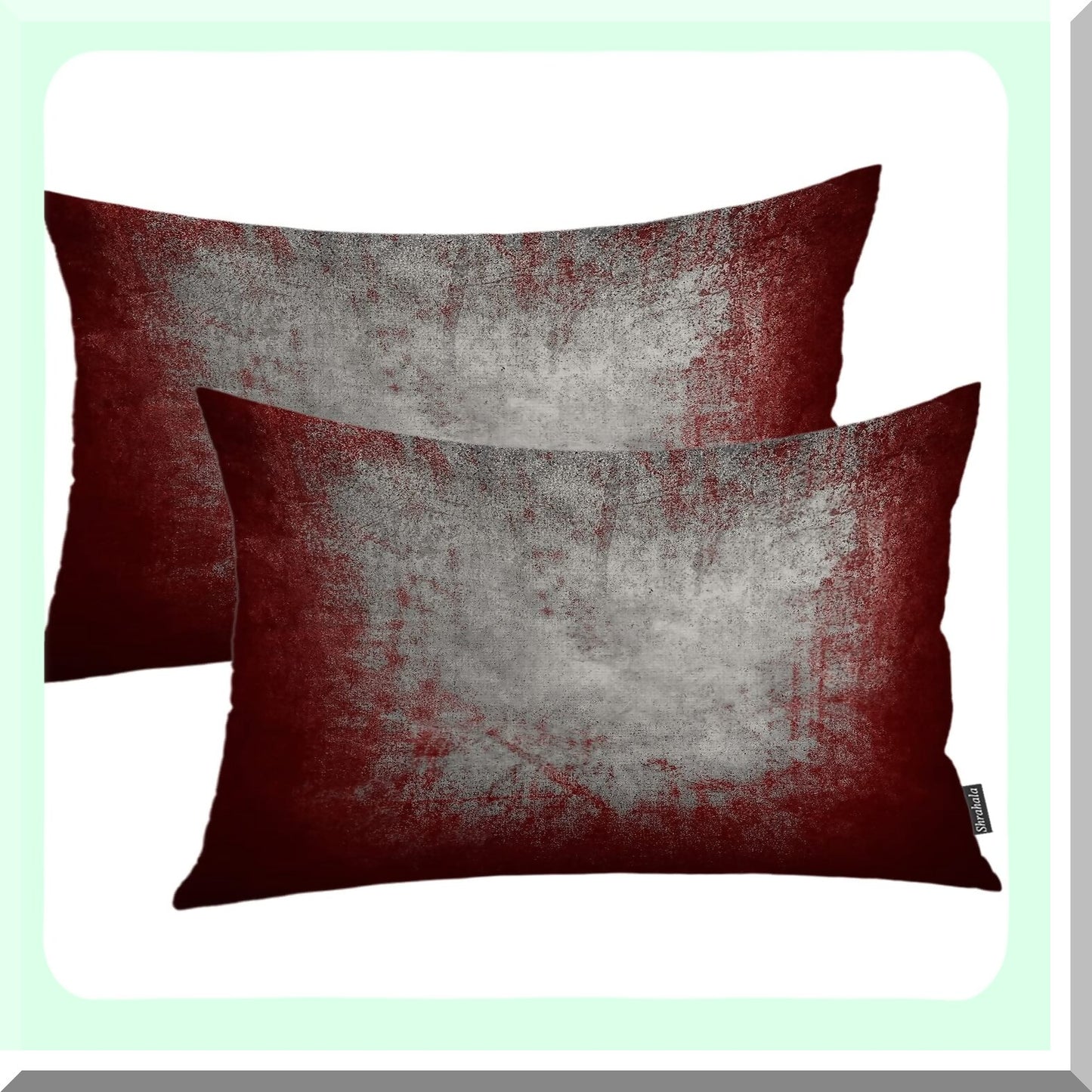 Abstract Tie Dye Decorative Pillow Cover Set - Modern Art Lumbar Pillowcase for Bedroom & Living Room - Grey & Dark Red Linen Blend - 12 x 20 in - Set of 2