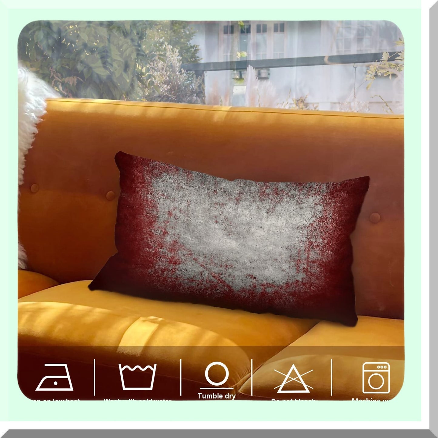 Abstract Tie Dye Decorative Pillow Cover Set - Modern Art Lumbar Pillowcase for Bedroom & Living Room - Grey & Dark Red Linen Blend - 12 x 20 in - Set of 2