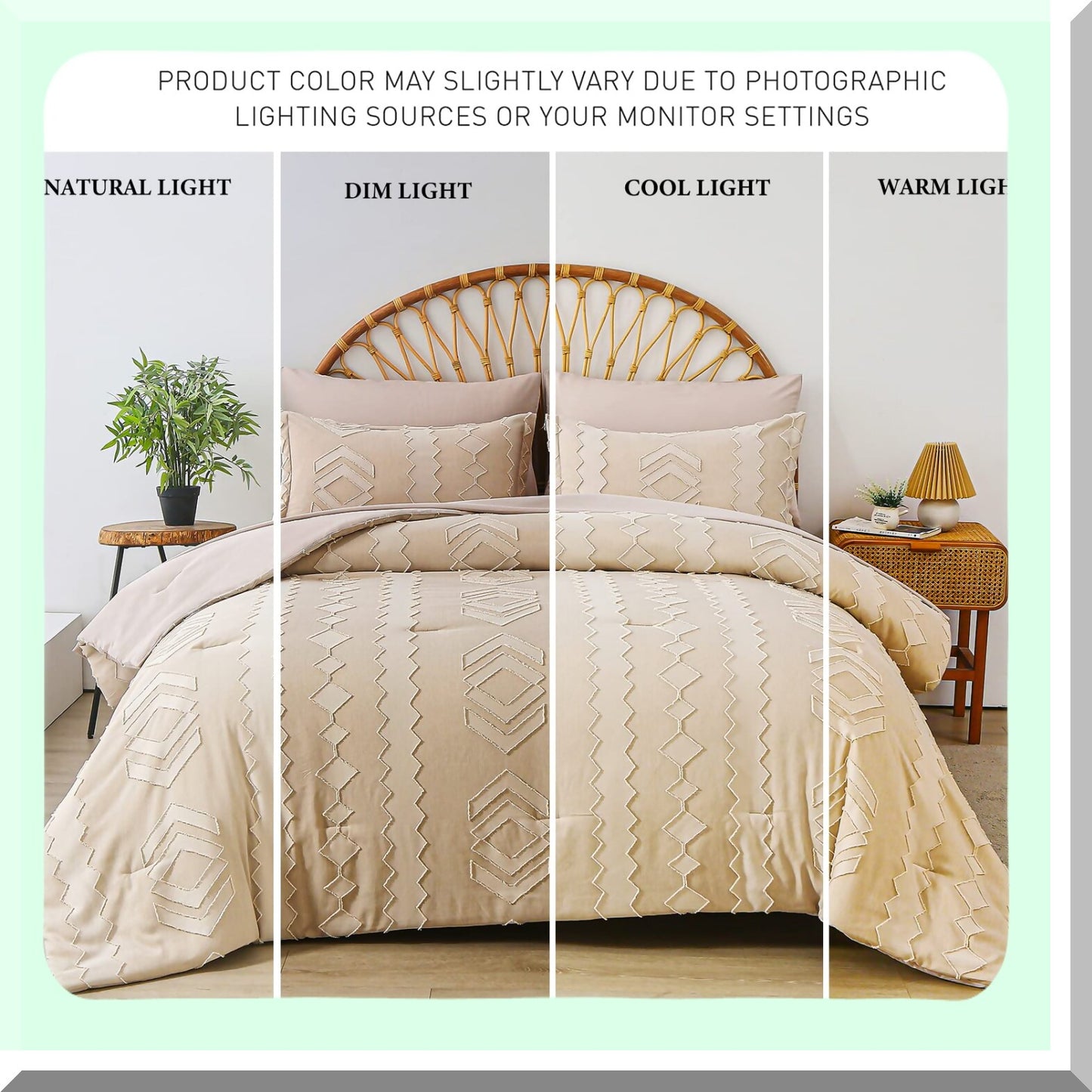 Beige Boho Bliss 7-Piece Comforter Set - Full Size Bedding Bundle with Tufted Comforter, Sheets, and Microfiber Fabric - All Season Softness and Style