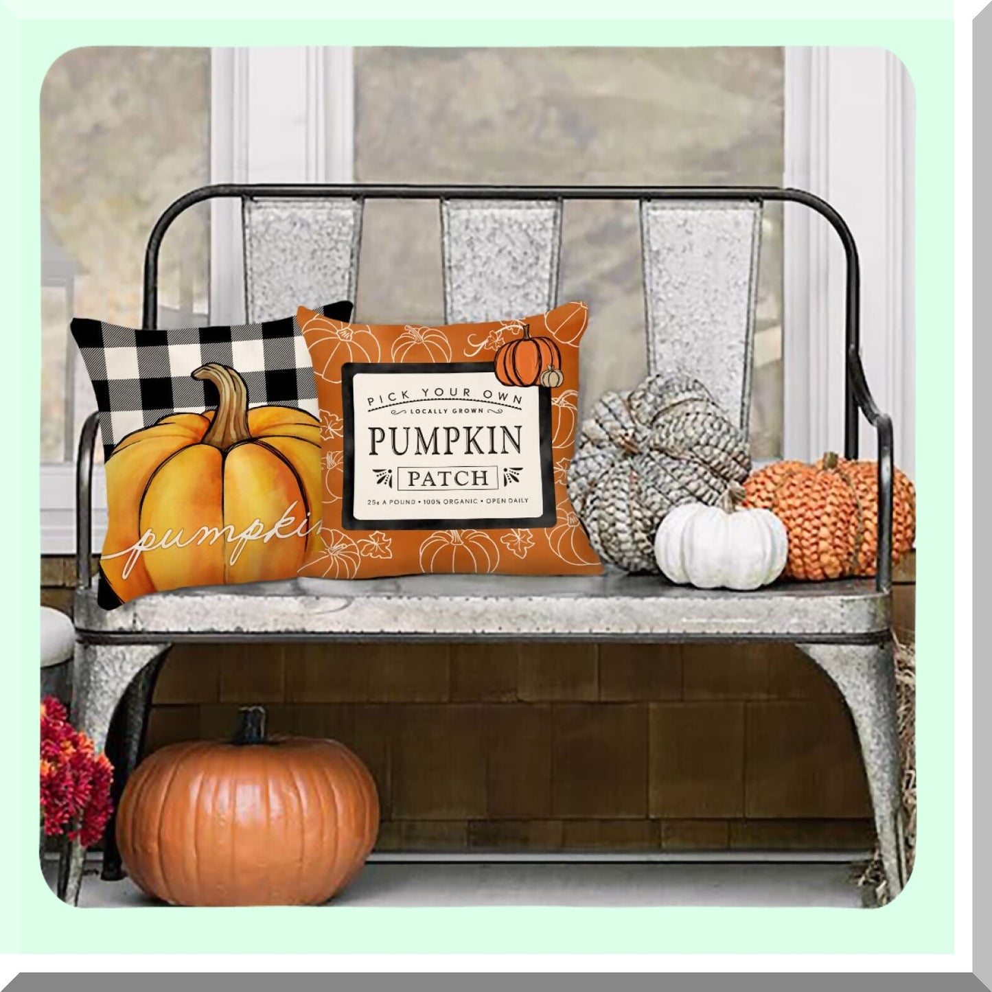 Autumn Harvest Pillow Covers Set - Thanksgiving Buffalo Check Farmhouse Decor - Pumpkin Maple Leaves Outdoor Decorative Throw Cushion Case - Home Couch Decorations