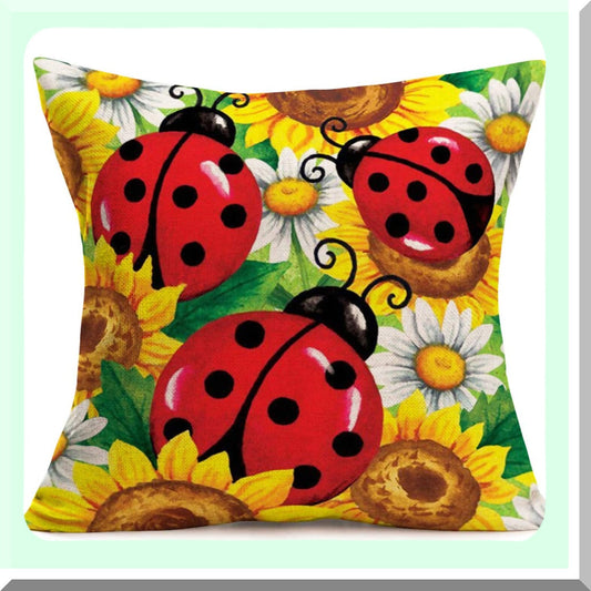 Sunflower Ladybugs Farmhouse Pillow Covers - Decorative Throw Cases for Kids Room Sofa, Outdoor Indoor Square Cushion 20x20 inch Home Decor
