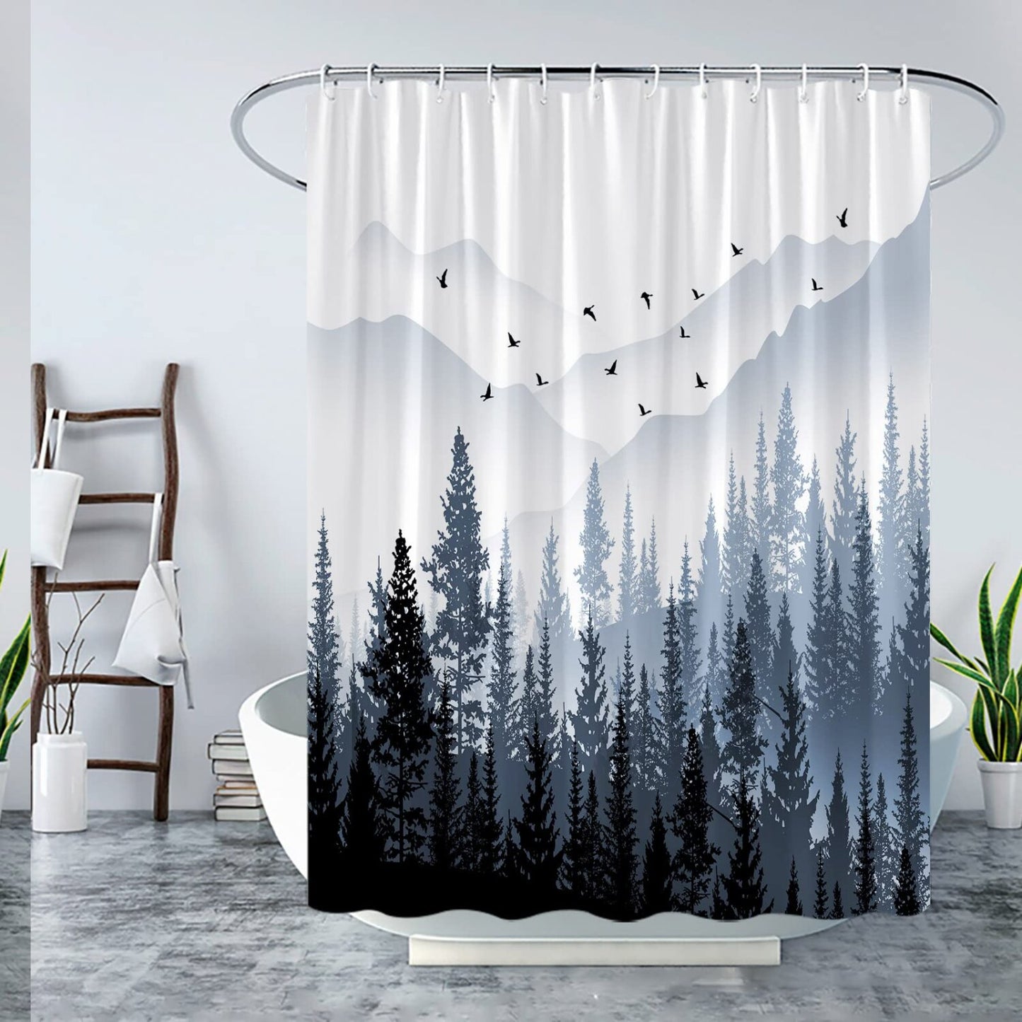 Misty Forest Mountain Shower Curtain 70x70 inch