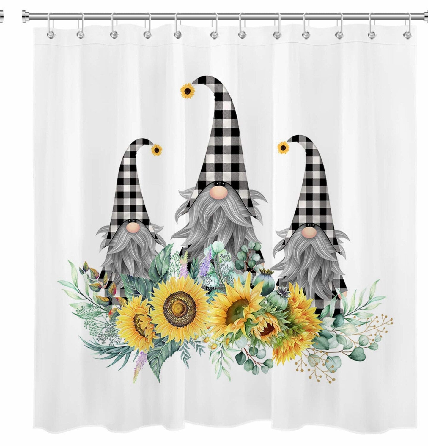 Sunflower Gnomes Checkered Shower Curtain 72x72 inch