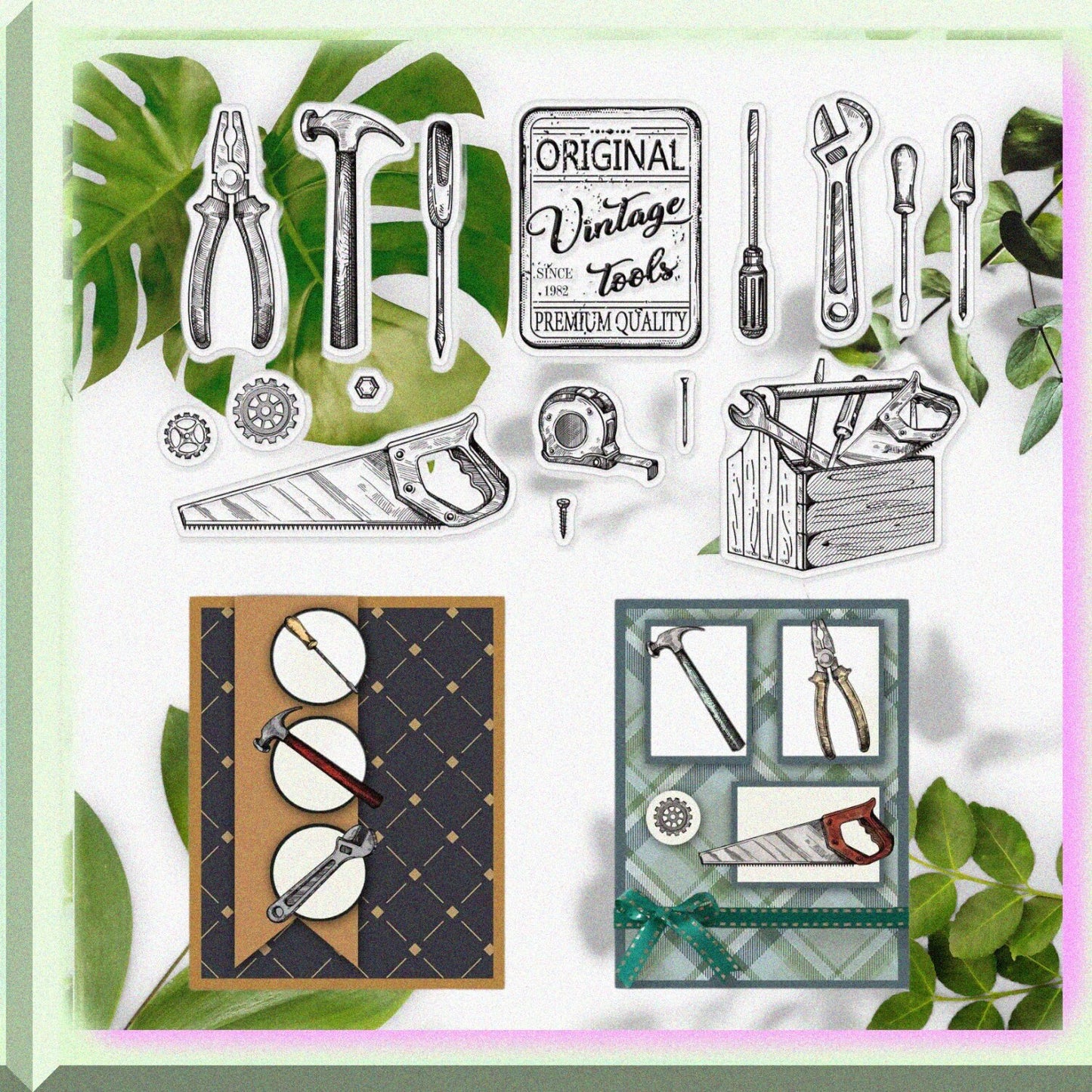 Silicone Clear Stamps Vintage Toolbox Set