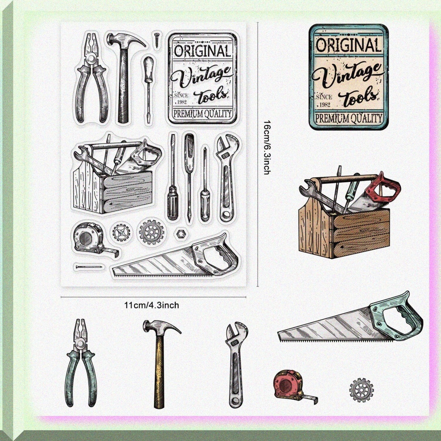 Silicone Clear Stamps Vintage Toolbox Set