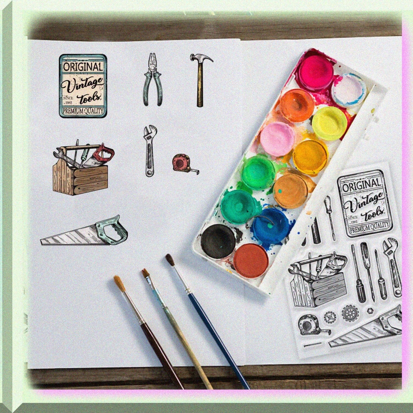 Silicone Clear Stamps Vintage Toolbox Set
