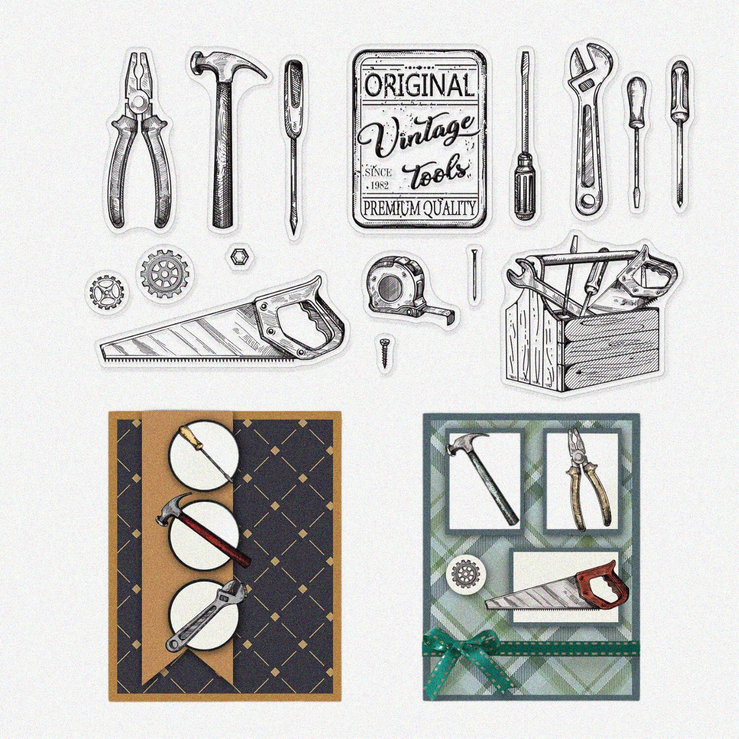 Silicone Clear Stamps Vintage Toolbox Set