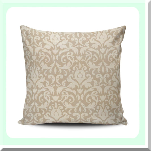 Beige Damask Decorative Pillowcase - 20x20 Inch Square Cushion Cover - Double Sided Design - Printed Throw Pillow Case