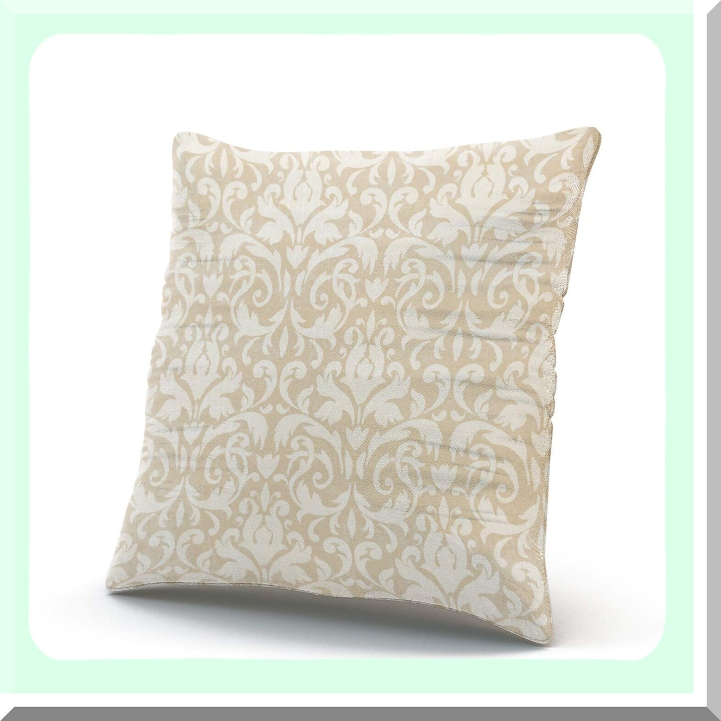 Beige Damask Decorative Pillowcase - 20x20 Inch Square Cushion Cover - Double Sided Design - Printed Throw Pillow Case