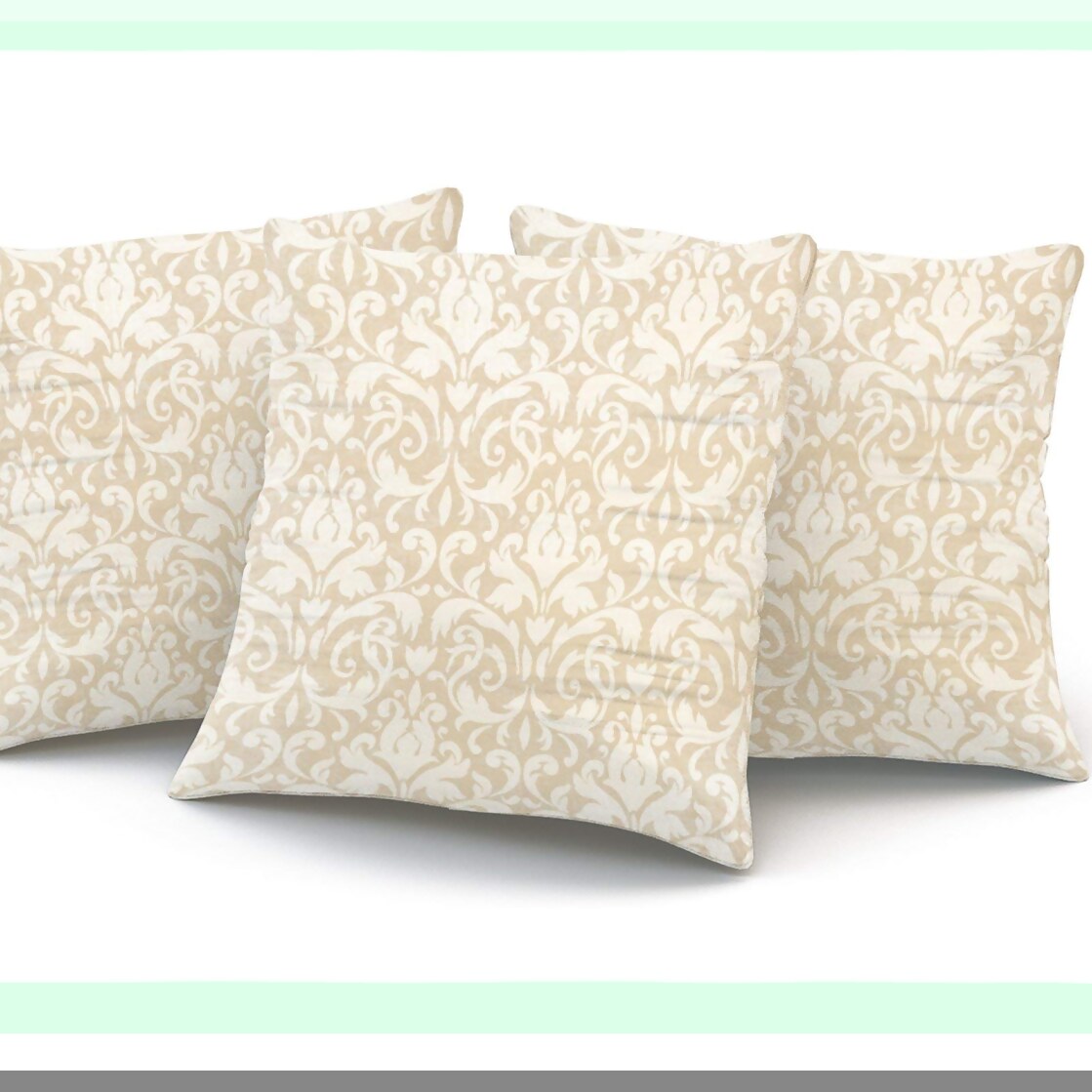 Beige Damask Decorative Pillowcase - 20x20 Inch Square Cushion Cover - Double Sided Design - Printed Throw Pillow Case