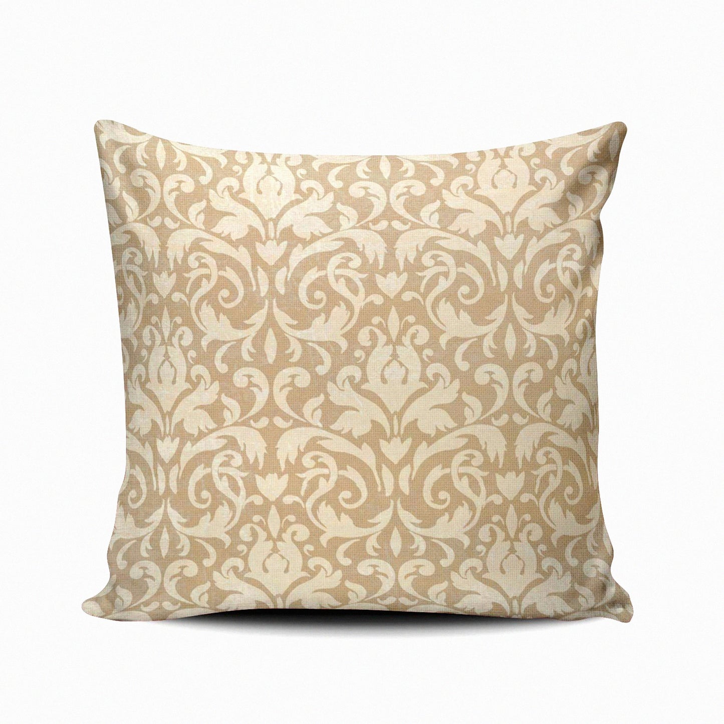 Beige Damask Decorative Pillowcase - 20x20 Inch Square Cushion Cover - Double Sided Design - Printed Throw Pillow Case