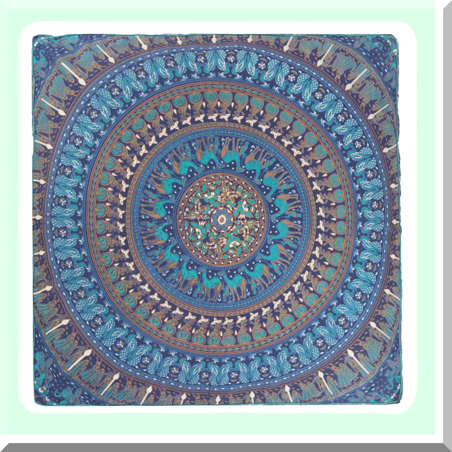 Hippie Elephant Camel Oversized Floor Pillow Cover - Heavy Duty Zipper, Dog-Pets Bed - 35" Blue Turquoise Square Ottoman Cotton Cushion