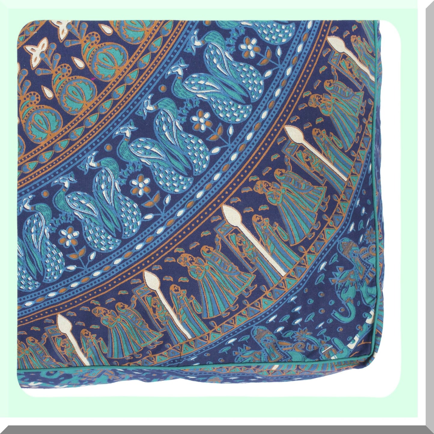 Hippie Elephant Camel Oversized Floor Pillow Cover - Heavy Duty Zipper, Dog-Pets Bed - 35" Blue Turquoise Square Ottoman Cotton Cushion