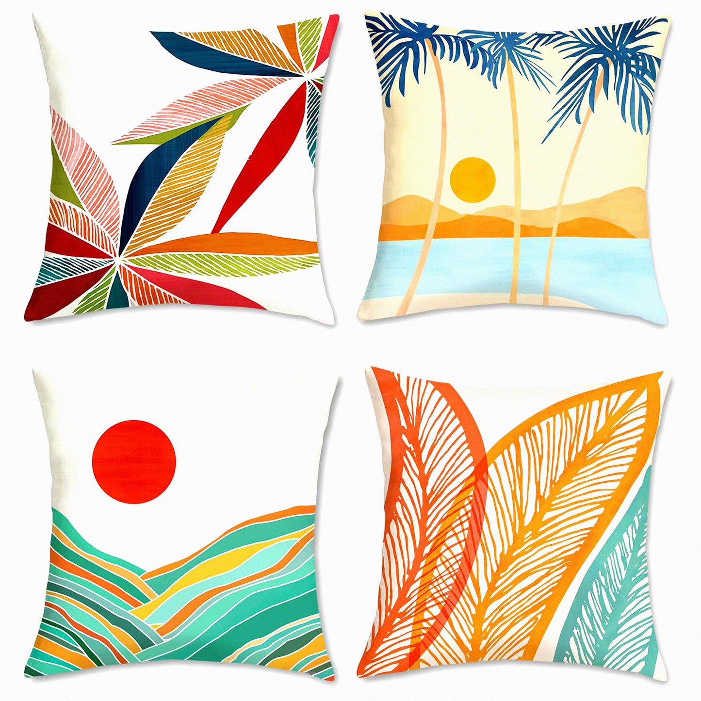 Tropical Oasis Velvet Pillow Covers - Set of 4 | Palm Tree Leaf Decorative Throw Cases 18x18 | Soft Outdoor Patio Sofa Couch Bedroom Home Decor