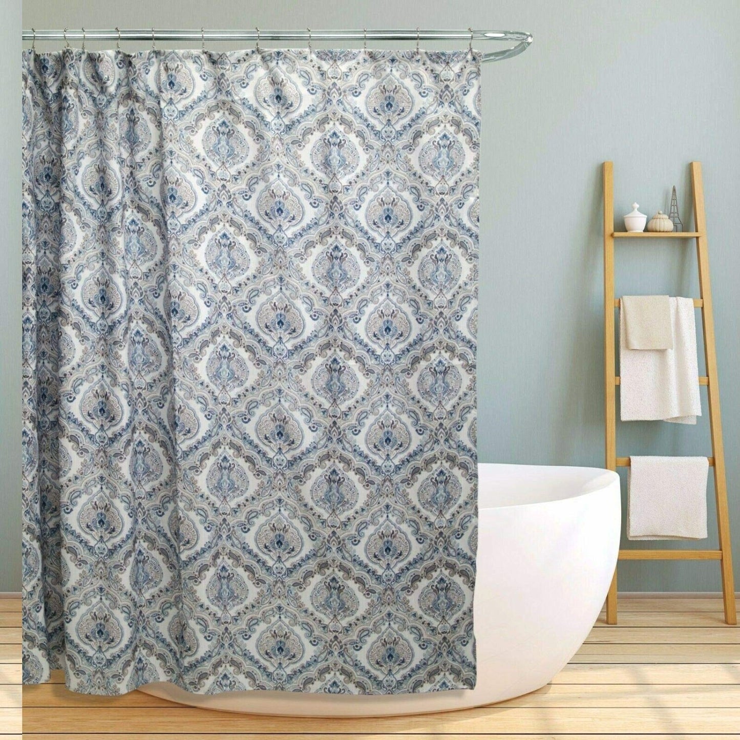 Fabric Canvas Shower Curtain 70"x70" Teal Paisley Damask