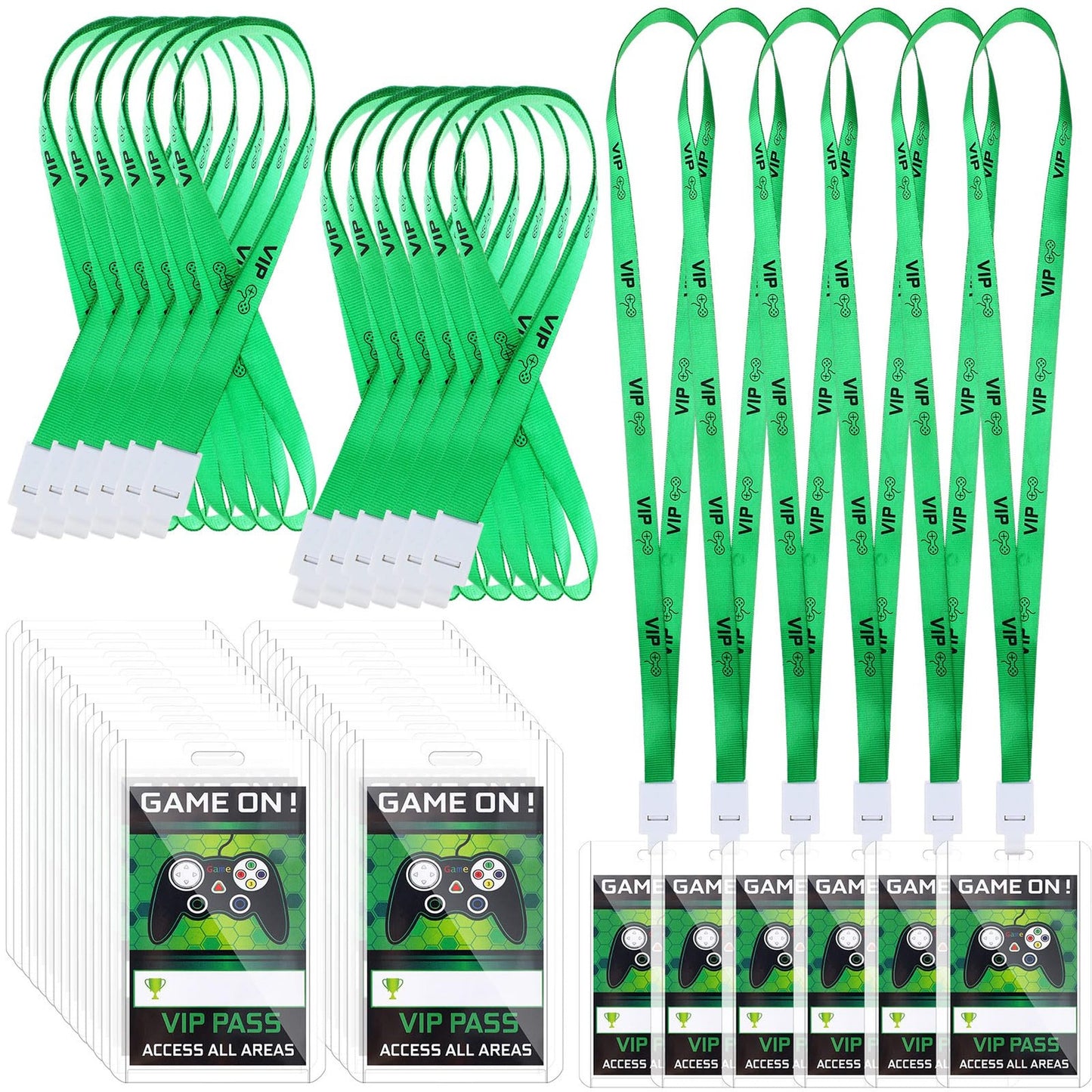 GameOn VIP Pass Pack: 30 Pcs Video Game Party Favors - Includes Gamer Party VIP P Holder Tickets & Lanyards for Game Themed Birthday Party Fun!