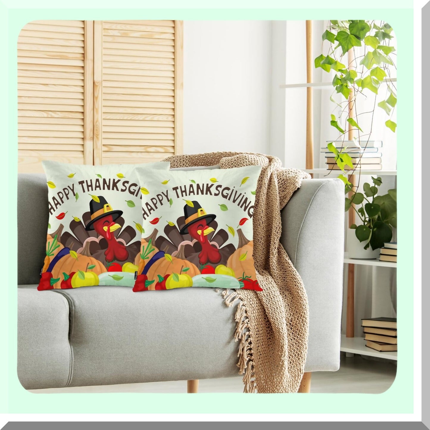 Thanksgiving Harvest Pillowcase Set - Funny Turkey Pumpkin Decorative Cushion Covers for Couch, Chair, Bedroom, Sofa, Car Seats - 18" X 18" - Set of 2