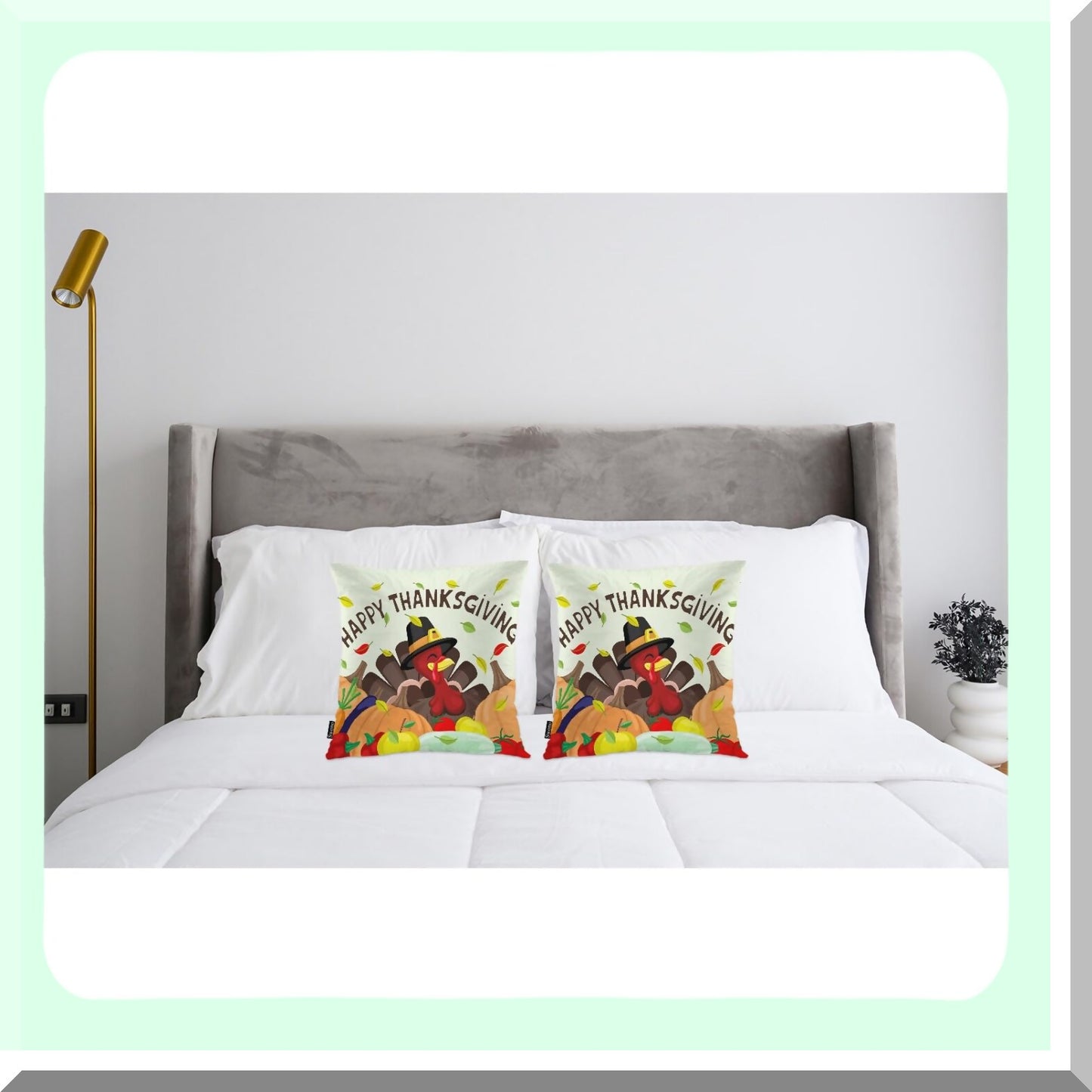 Thanksgiving Harvest Pillowcase Set - Funny Turkey Pumpkin Decorative Cushion Covers for Couch, Chair, Bedroom, Sofa, Car Seats - 18" X 18" - Set of 2