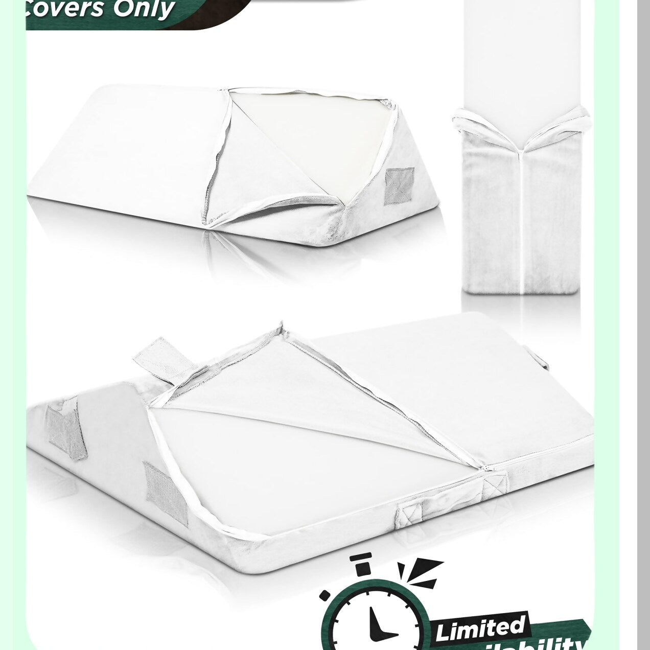 White Plush Wedge Pillow Cover Set - 3pcs Replacement for LX6 Foam, Soft and Cozy, Breathable Fabric, Easy to Clean, Zipper Closure, Hypoallergenic