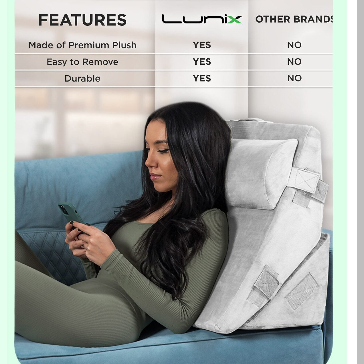 White Plush Wedge Pillow Cover Set - 3pcs Replacement for LX6 Foam, Soft and Cozy, Breathable Fabric, Easy to Clean, Zipper Closure, Hypoallergenic