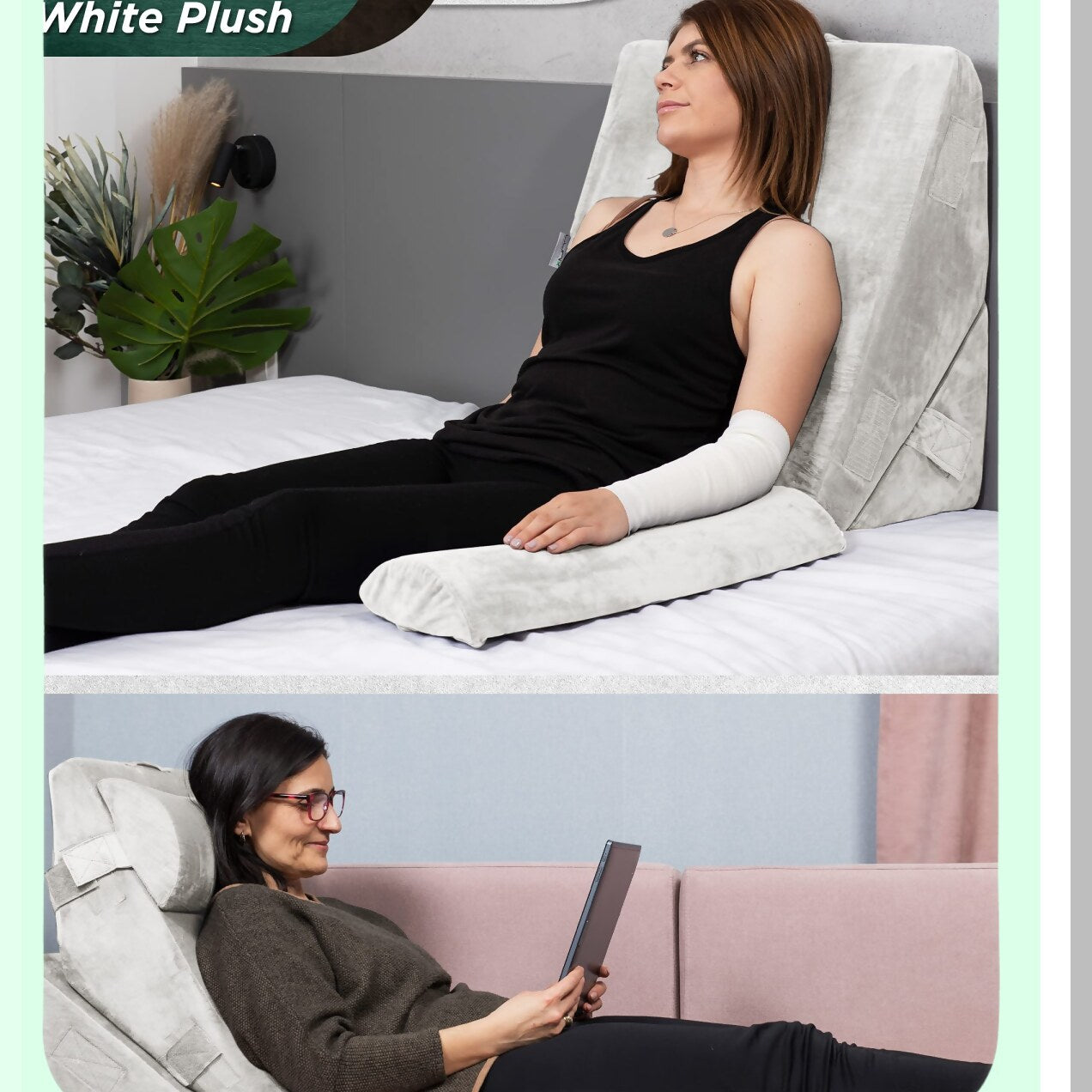 White Plush Wedge Pillow Cover Set - 3pcs Replacement for LX6 Foam, Soft and Cozy, Breathable Fabric, Easy to Clean, Zipper Closure, Hypoallergenic