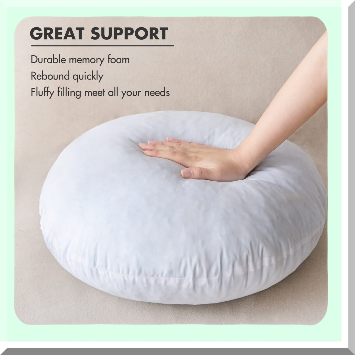 MemoryFoam Round Cushion Insert - Decorative Floor Pillow Stuffer for Couch, Bed, Sofa & Meditation. 18 Inch Lumbar Sham Forms for Comfort & Style.