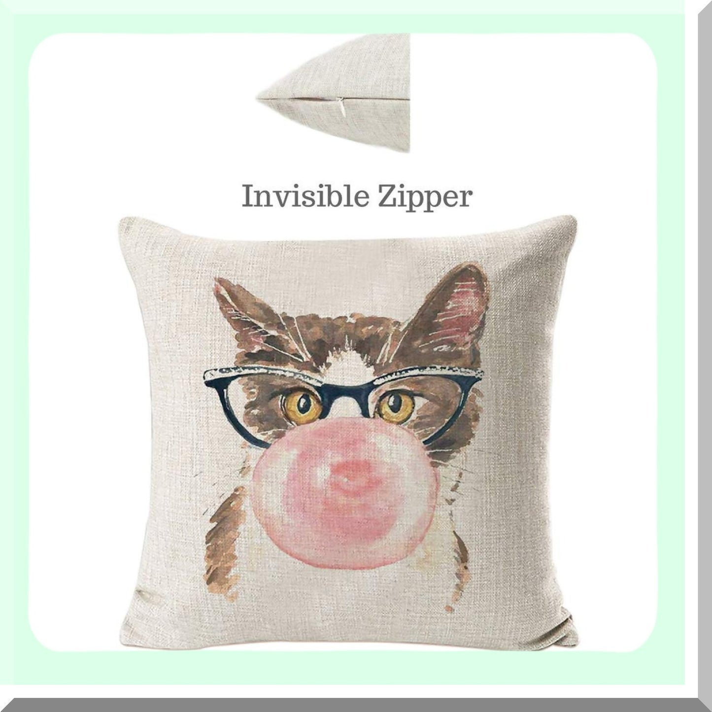 Kitty Cat Cotton Linen Throw Pillow Covers - Set of 4 Animal Pillow Cases for Couch Bed Sofa Patio Car, 18" x 18" Cushion Cover