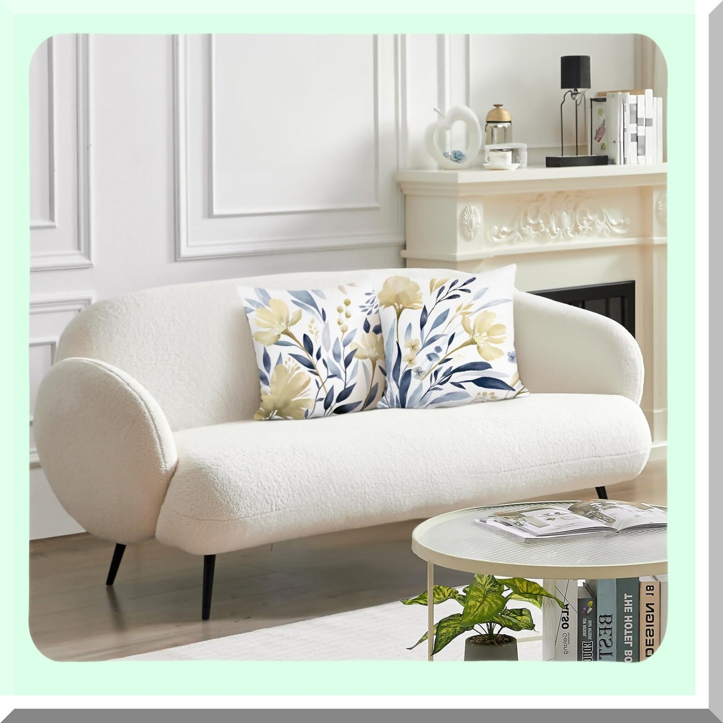 Floral Velvet Pillow Covers - Yellow Blue Flower Decor - Soft Cushion Cases - Couch Sofa Bed Home Decor Set - Watercolor Throw Pillows 18x18 - Pack of 2