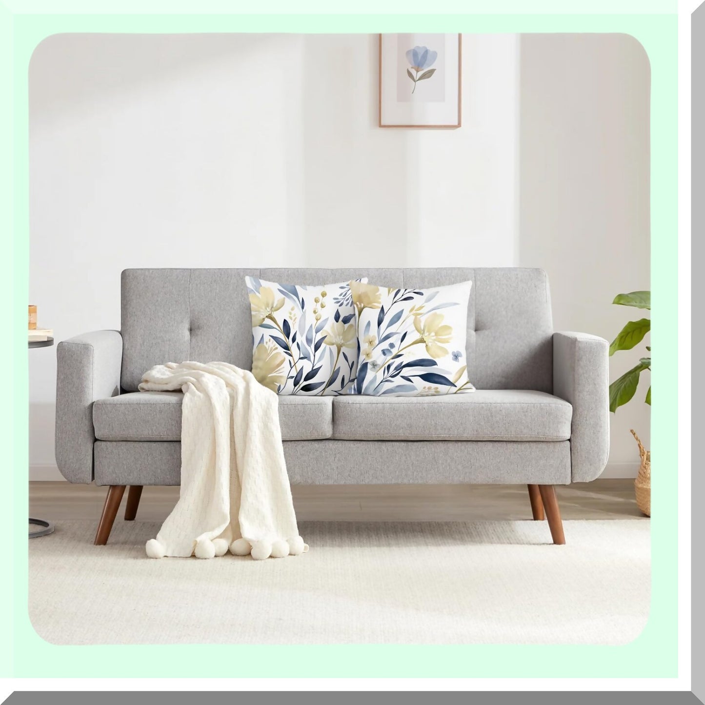 Floral Velvet Pillow Covers - Yellow Blue Flower Decor - Soft Cushion Cases - Couch Sofa Bed Home Decor Set - Watercolor Throw Pillows 18x18 - Pack of 2