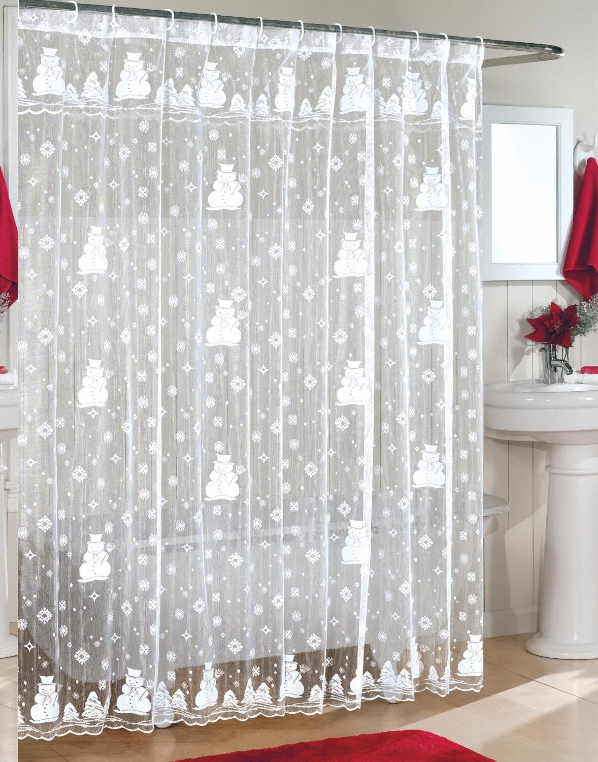 Snowman Lace Shower Curtain 70x72 Inches
