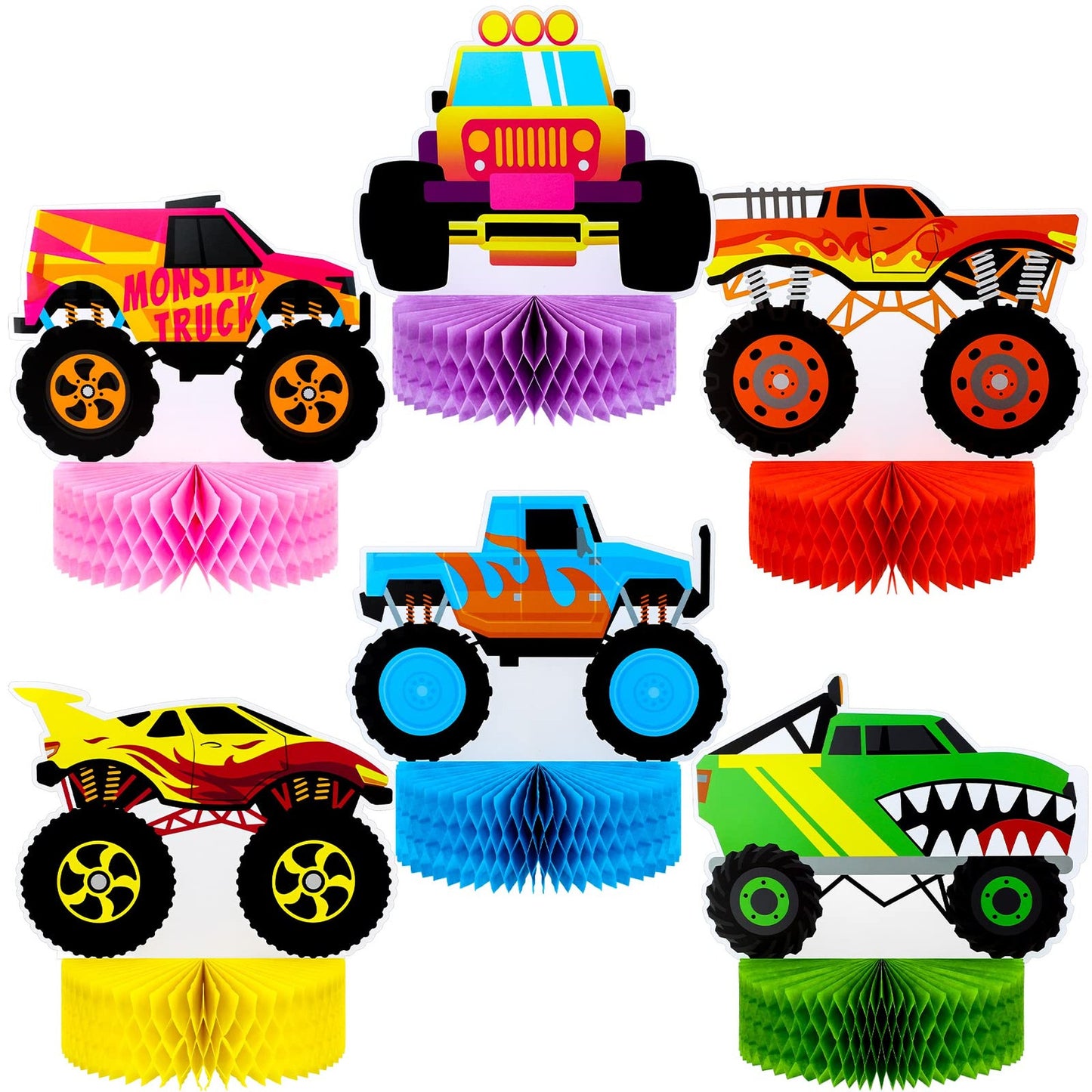6 Pieces Truck Honeycomb Centerpieces for Party Decorations