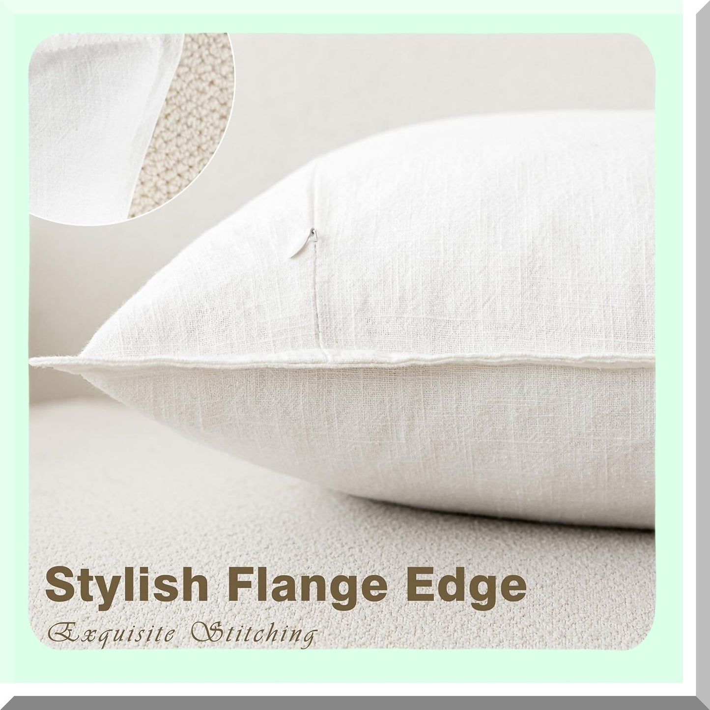 Boho Farmhouse Linen Pillow Covers - Set of 2 Soft Accent Cushion Cases for Chair Couch Sofa - Neutral Home Decor 18x18 Cream White