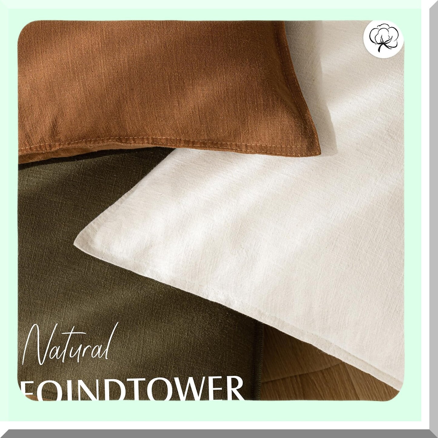 Boho Farmhouse Linen Pillow Covers - Set of 2 Soft Accent Cushion Cases for Chair Couch Sofa - Neutral Home Decor 18x18 Cream White