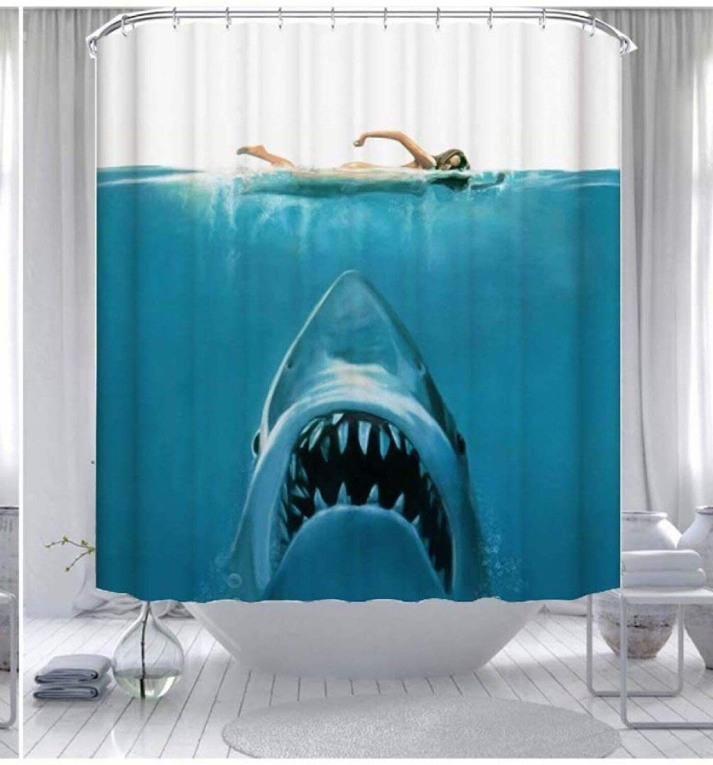 Ocean Shark Whale Waterproof Shower Curtain 71x71 inches
