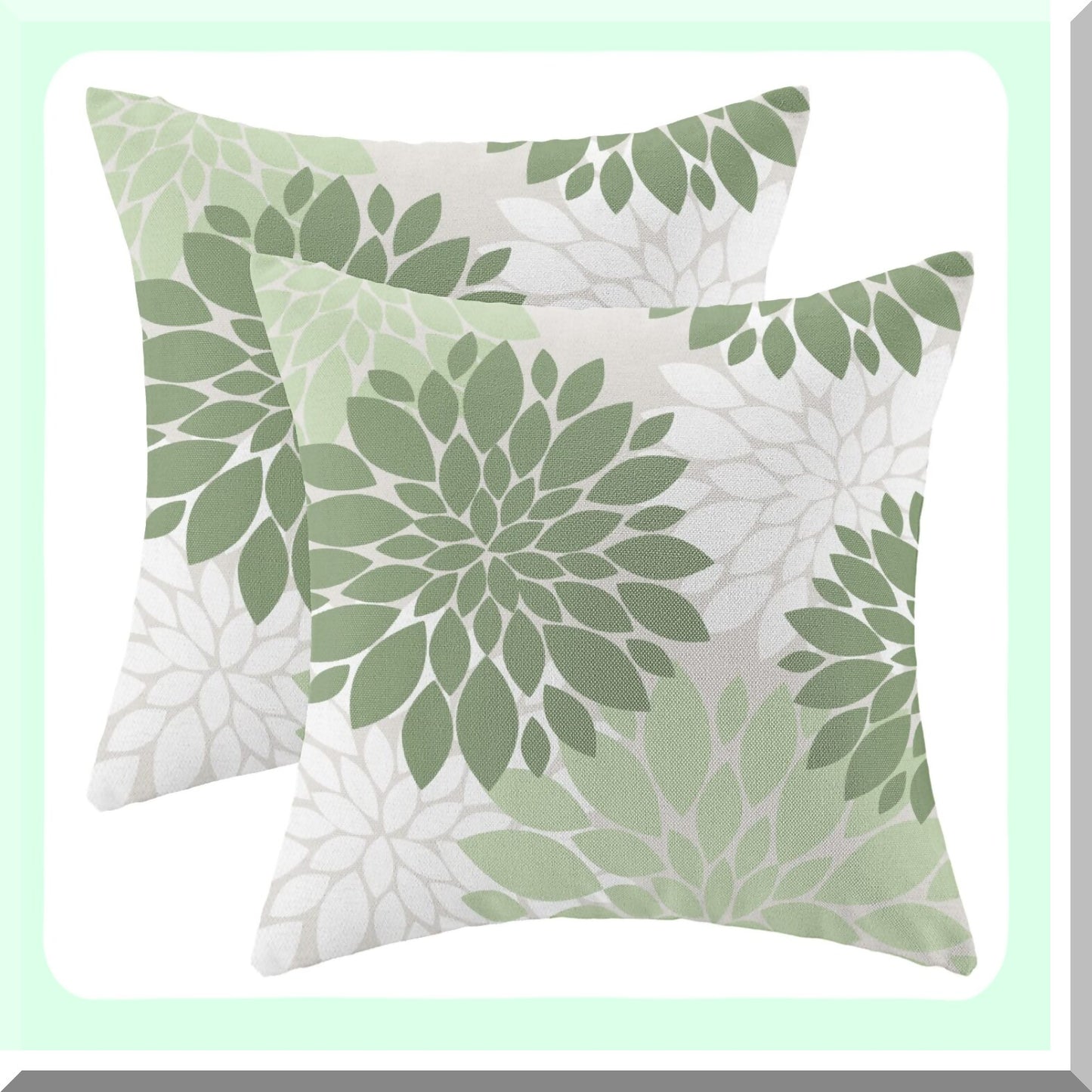 Dahlia Sage Green Pillow Covers - Set of 2 20x20 Inch Floral Decor Throw Pillows - Modern Geometry Flower Outdoor Cushion Cases for Sofa Bed - Summer Decor