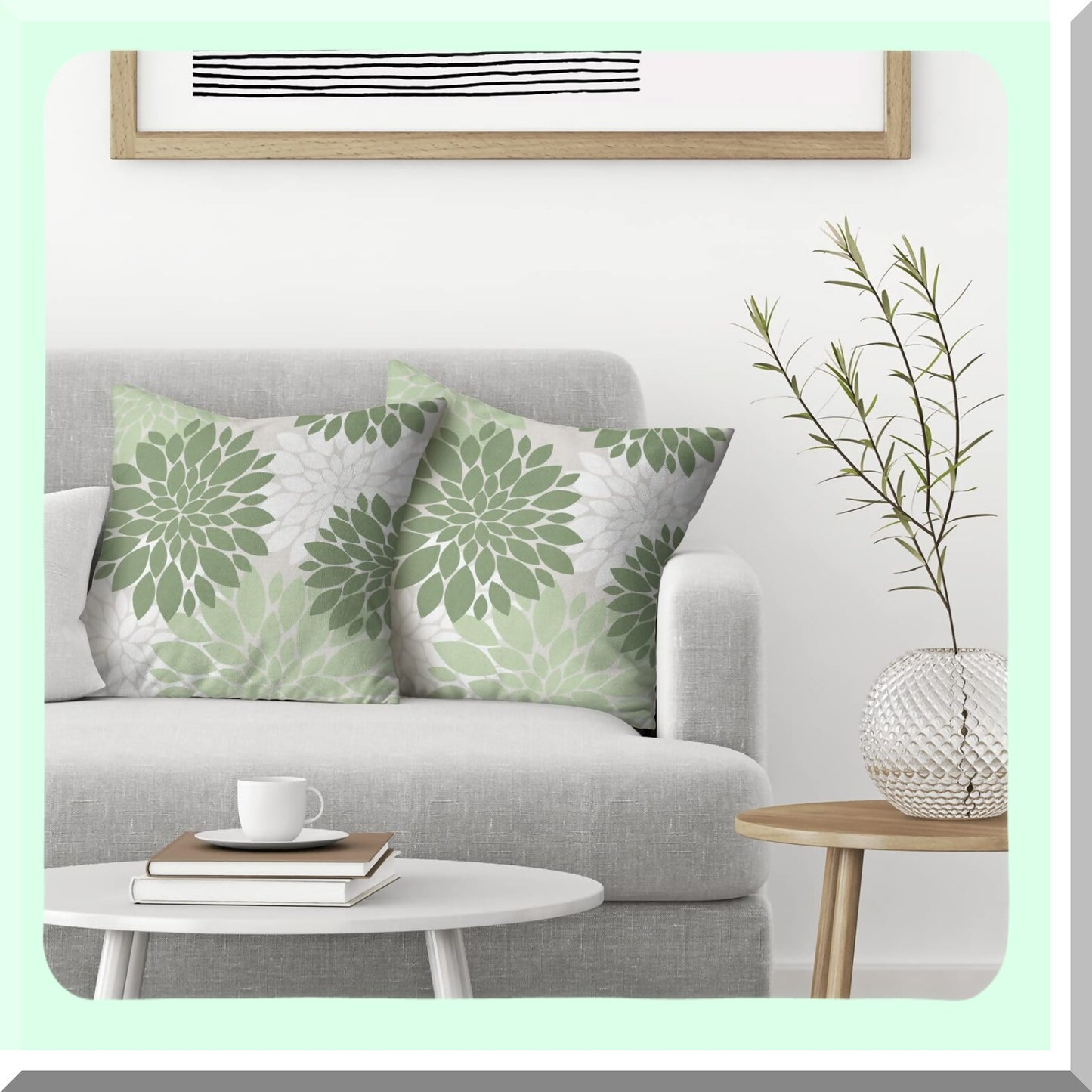 Dahlia Sage Green Pillow Covers - Set of 2 20x20 Inch Floral Decor Throw Pillows - Modern Geometry Flower Outdoor Cushion Cases for Sofa Bed - Summer Decor