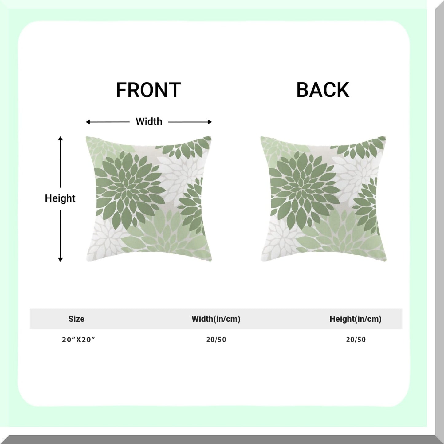 Dahlia Sage Green Pillow Covers - Set of 2 20x20 Inch Floral Decor Throw Pillows - Modern Geometry Flower Outdoor Cushion Cases for Sofa Bed - Summer Decor
