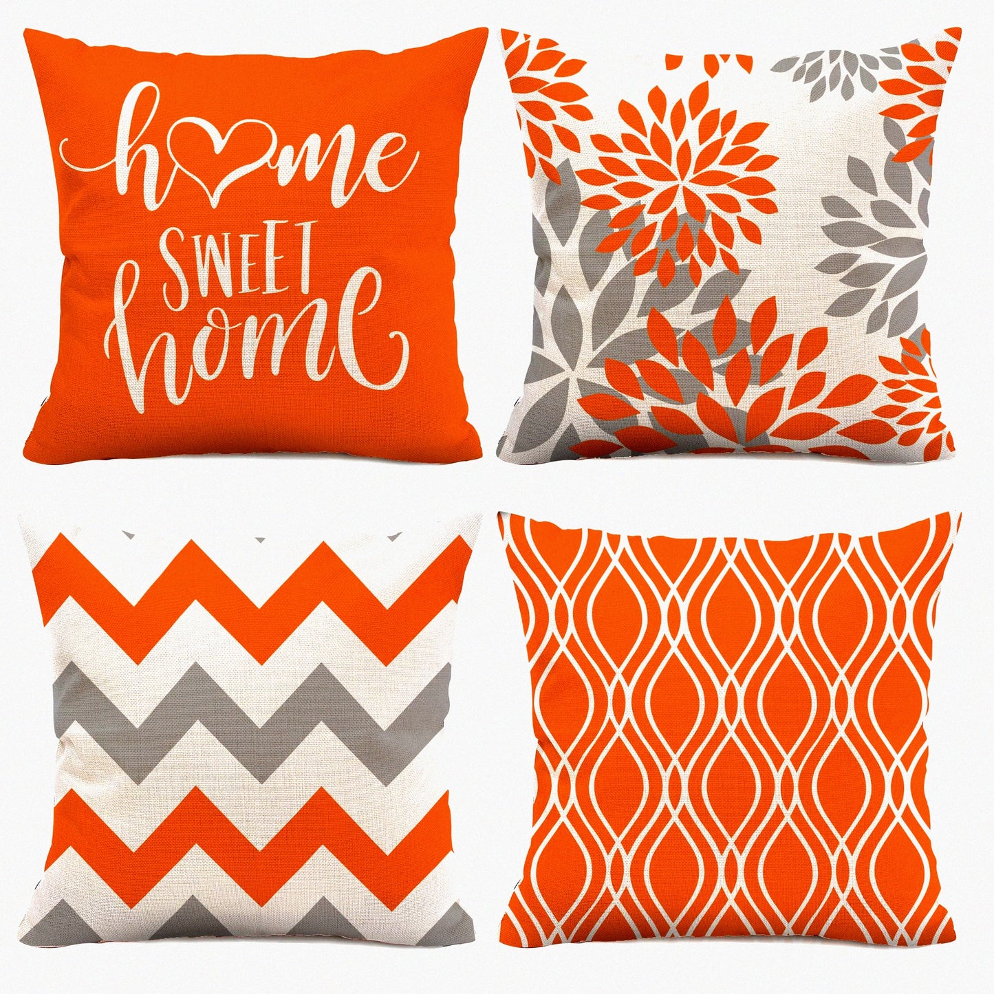 Sunset Bliss Pillow Covers - Set of 4 16x16 Decorative Orange Couch Cushion Cases for Outdoor Home Decoration. Brighten up your space with these vibrant orange pillow covers!