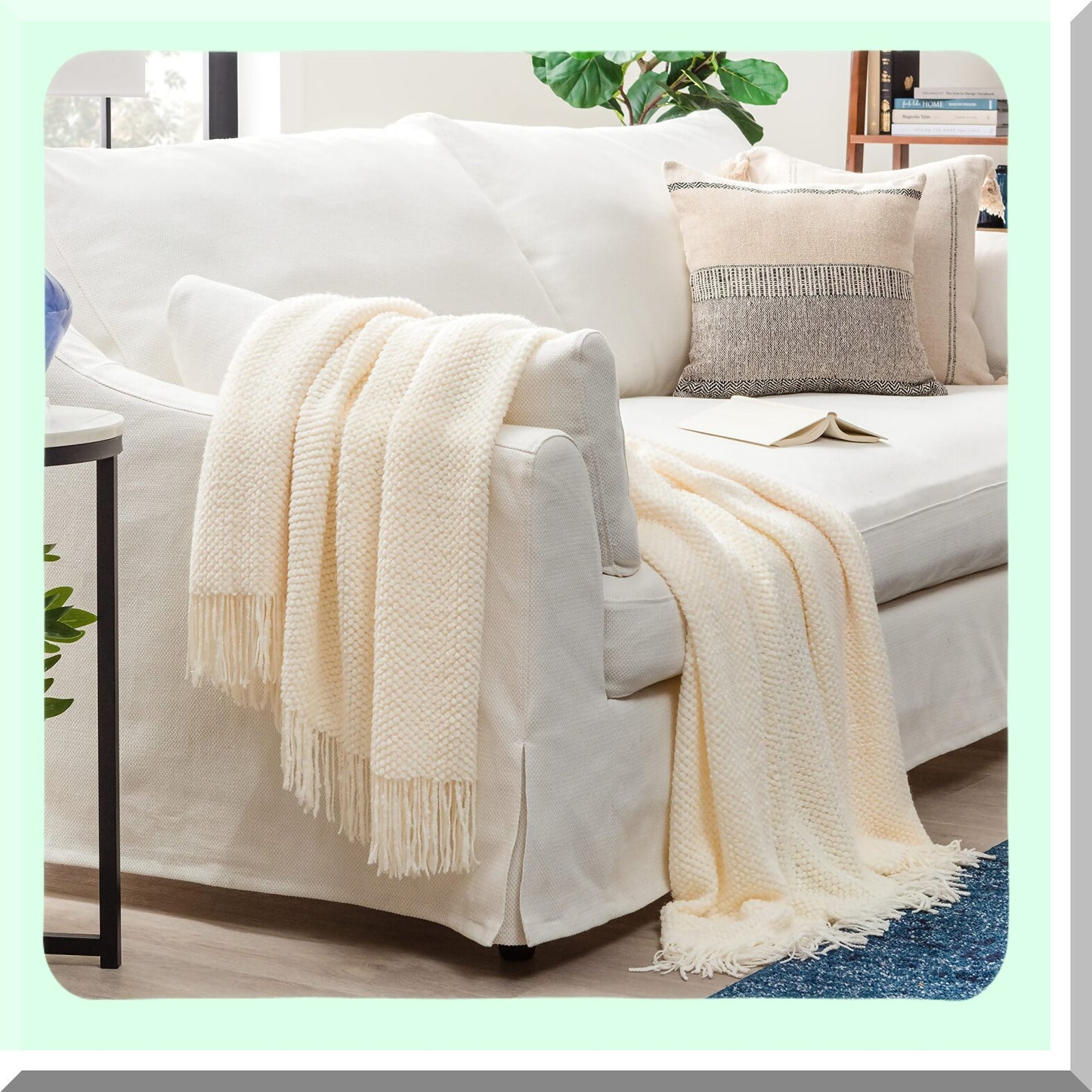 LuxPearl Cozy Knit Throw Blanket - Soft, Premium Comfort for Couch, Bed, Living Room - 50" x 65" Cream"