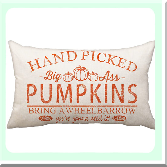 Pumpkin Harvest Lumbar Pillow Cover - Fall Farmhouse Decor - Outdoor Decorative Cushion Case - 12x20 Inch Throw Pillow - Autumn Home Decor - Couch Pillow