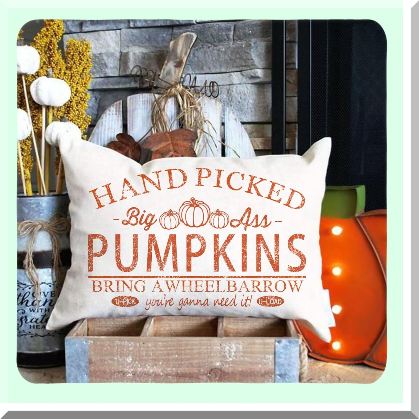 Pumpkin Harvest Lumbar Pillow Cover - Fall Farmhouse Decor - Outdoor Decorative Cushion Case - 12x20 Inch Throw Pillow - Autumn Home Decor - Couch Pillow