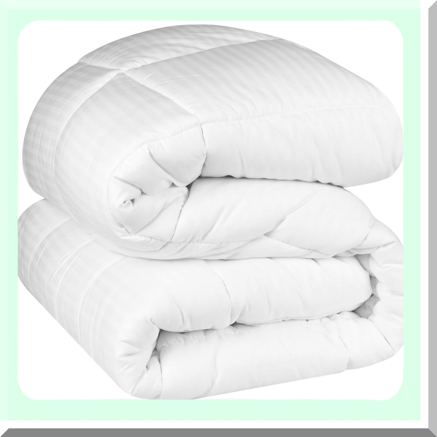 Fluffy Stripe Comforter - Medium Weight Down Alternative Bedding with Box Quilt Design for Twin/Twin XL Beds. Reversible, Oversized Blanket in Brushed Microfiber, Decorative and White.