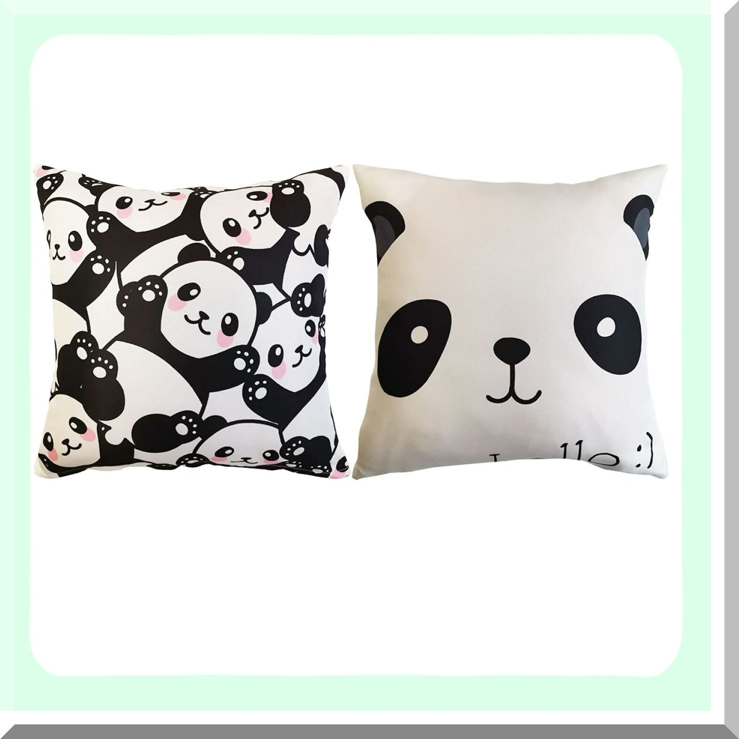 Panda Bliss Pillow Covers - Set of 2 | Cute Panda Face Decorative Cushion Cases for Sofa & Bedroom | 18x18" Seamless Hello Panda Home Decor