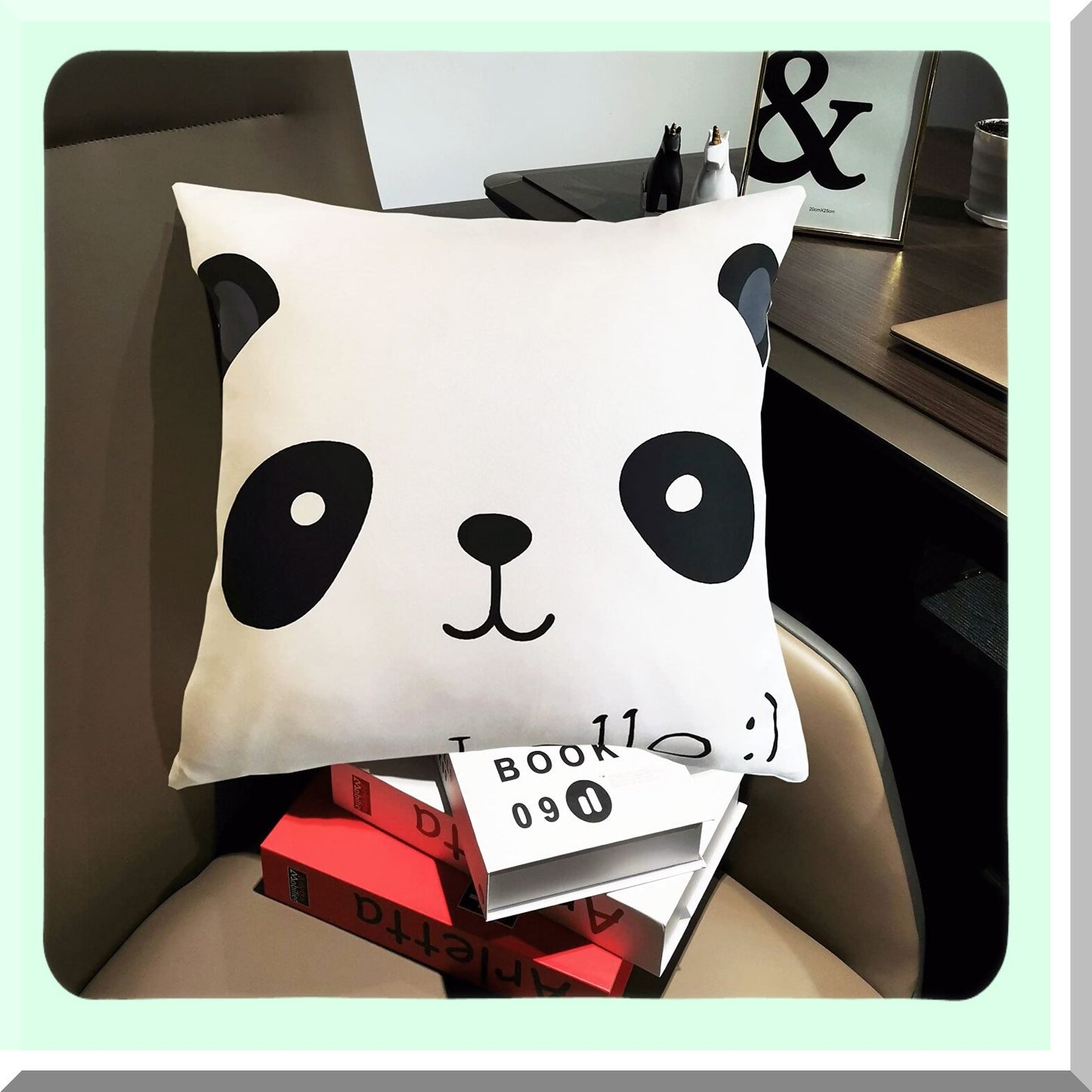 Panda Bliss Pillow Covers - Set of 2 | Cute Panda Face Decorative Cushion Cases for Sofa & Bedroom | 18x18" Seamless Hello Panda Home Decor