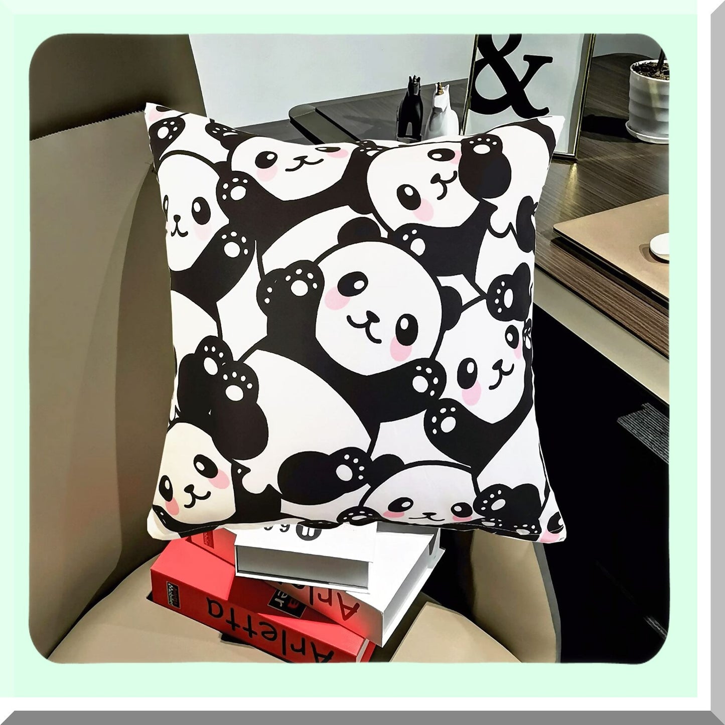 Panda Bliss Pillow Covers - Set of 2 | Cute Panda Face Decorative Cushion Cases for Sofa & Bedroom | 18x18" Seamless Hello Panda Home Decor