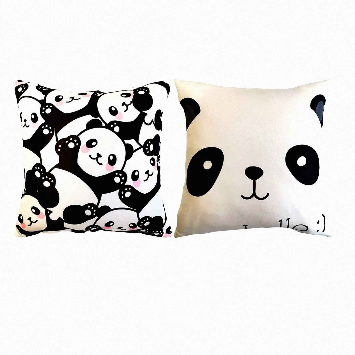 Panda Bliss Pillow Covers - Set of 2 | Cute Panda Face Decorative Cushion Cases for Sofa & Bedroom | 18x18" Seamless Hello Panda Home Decor